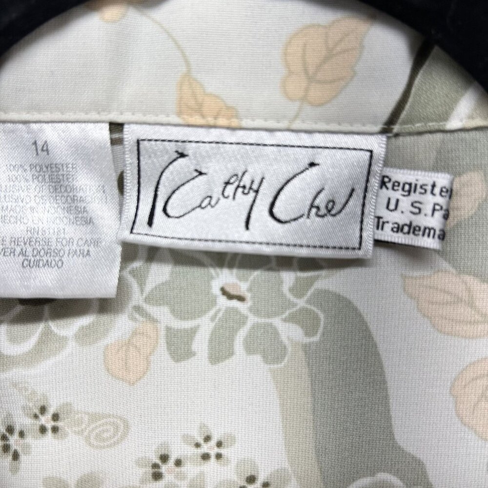 kathy Che Plus Floral Print Blouse 3/4 Sleeve Button-Down Polyester Womens Size - Picture 6 of 10